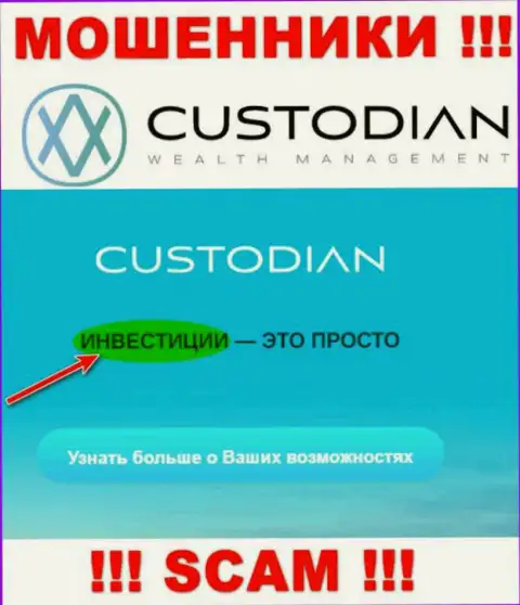 Не рекомендуем совместно работать с мошенниками ООО Кастодиан, направление деятельности которых Инвестиции