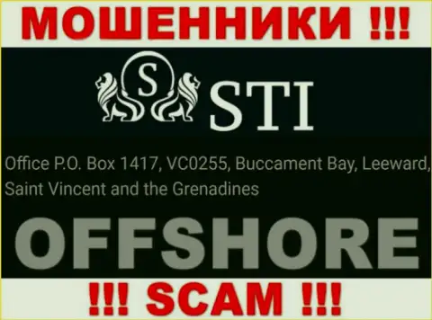 СТИ - это мошенническая компания, расположенная в офшоре Office P.O. Box 1417, VC0255, Buccament Bay, Leeward, Saint Vincent and the Grenadines, будьте внимательны