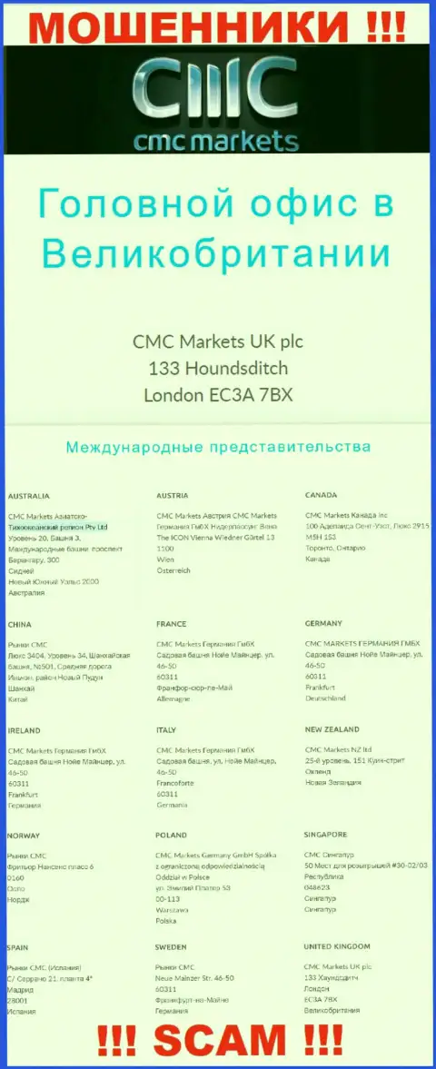 На сайте конторы CMCMarkets предоставлен левый юридический адрес - это МОШЕННИКИ !