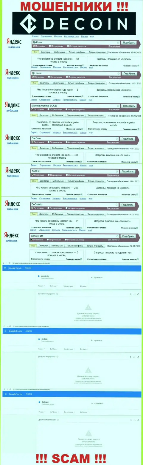 Количество онлайн запросов по ворюгам Монета Агрента ЕООД