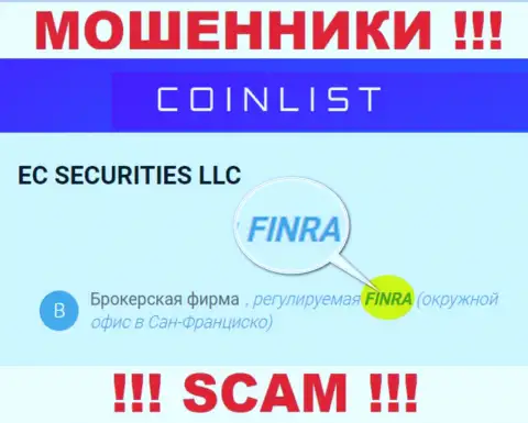 Держитесь от компании CoinList подальше, которую курирует мошенник - FINRA