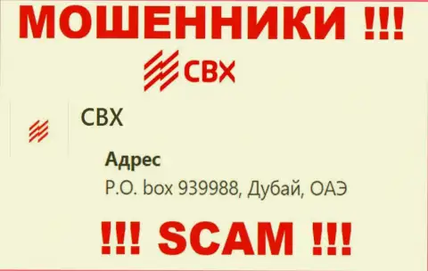 Адрес регистрации CBX One в офшоре - P.O. box 939988, Dubai, United Arab Emirates (инфа взята с сайта мошенников)