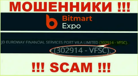 302914-VFSC - это номер регистрации Bitmart Expo, который указан на официальном сайте компании
