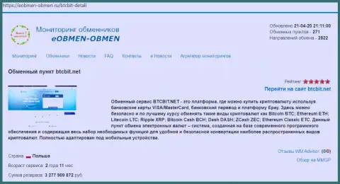 Данные о обменном пункте БТЦБИТ на web-ресурсе eobmen-obmen ru